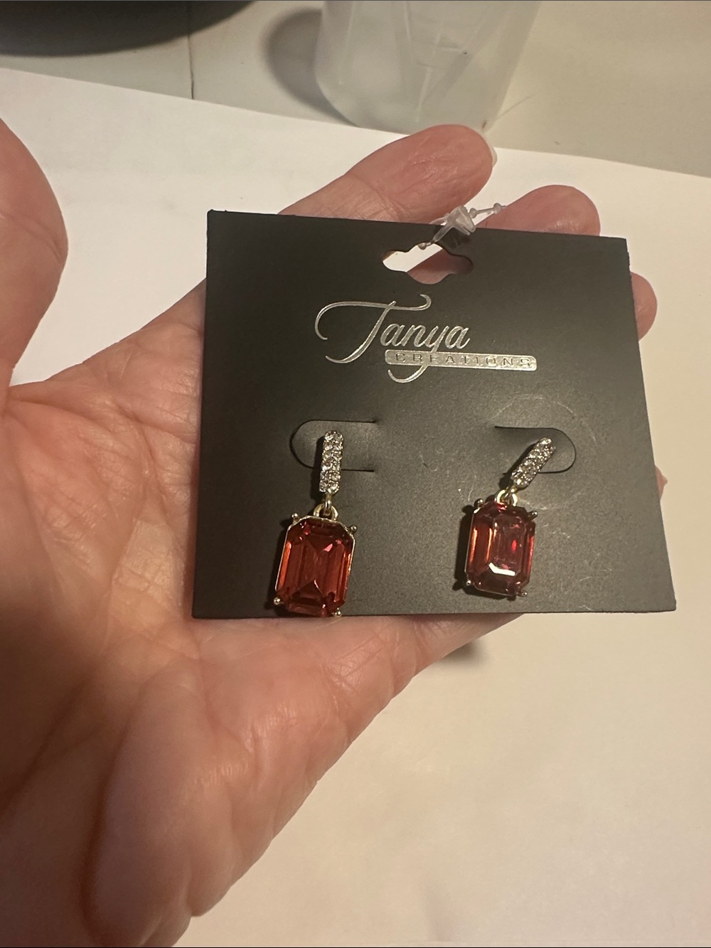 Pink Rectangular Drop Earrings - Picture 4 of 5